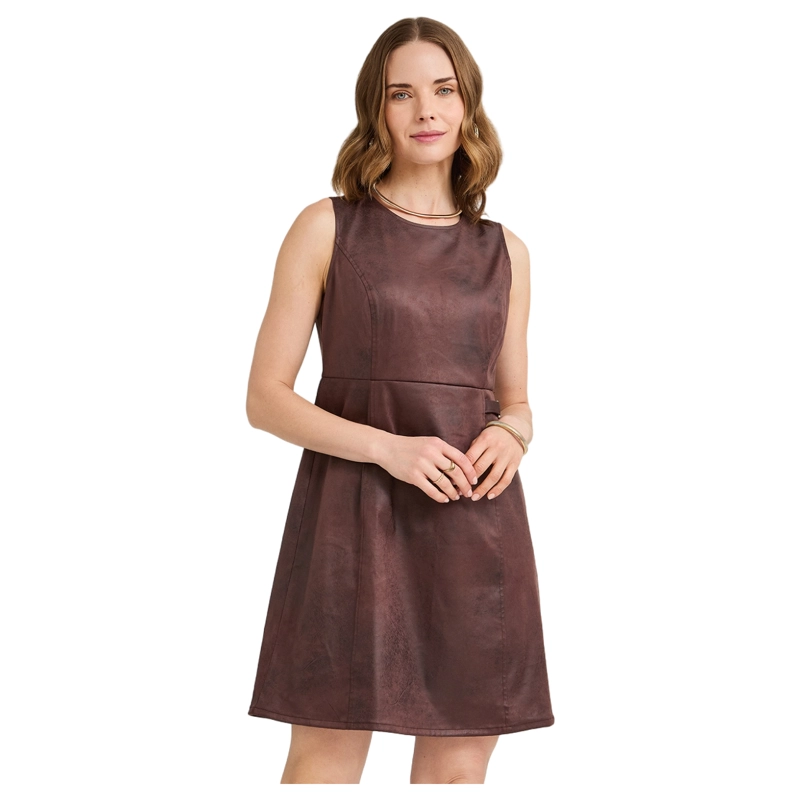 VESTIDO CORTO DE SUEDE CON HEBILLA DECORATIVA CAFE - 1
