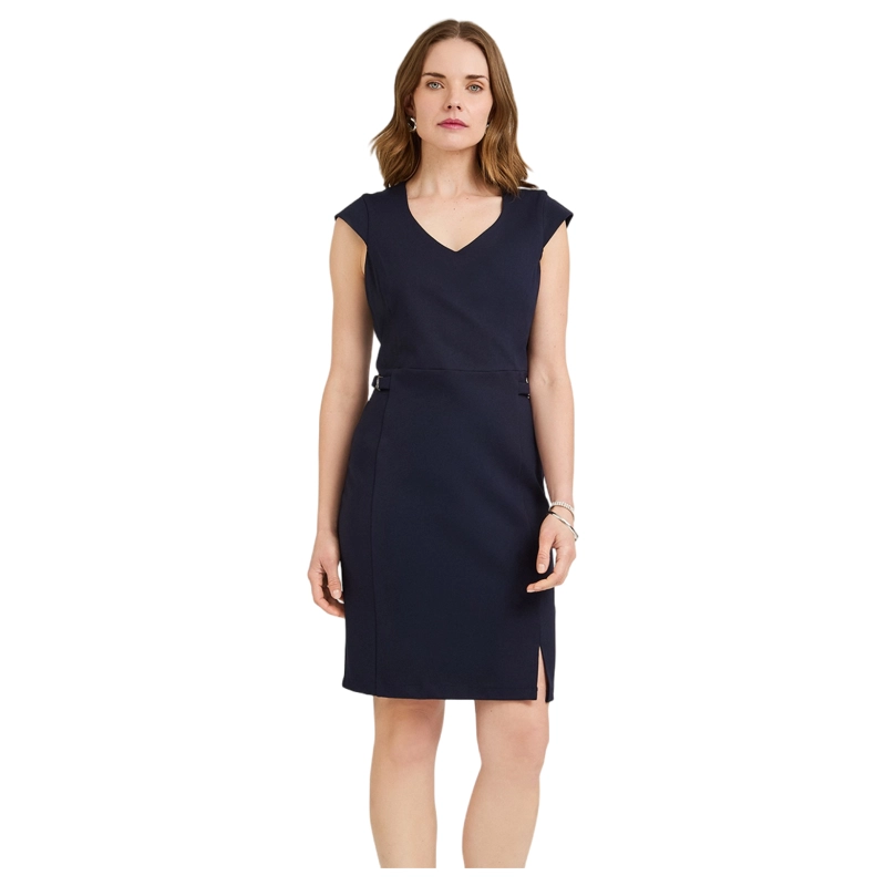 VESTIDO MIDI MANGA CORTA ELASTICADO AZUL - 1