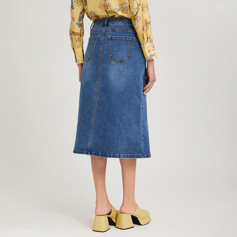FALDA DE DENIM CON CINTURON Y CORTE FRONTAL AZUL - 2