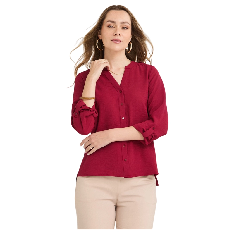 BLUSA MANGA LARGA CON BOTONES FRONTALES ROJO - 1