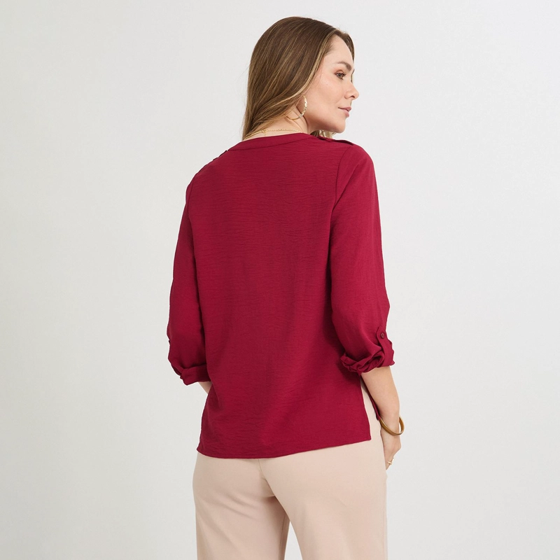 BLUSA MANGA LARGA CON BOTONES FRONTALES ROJO - 2