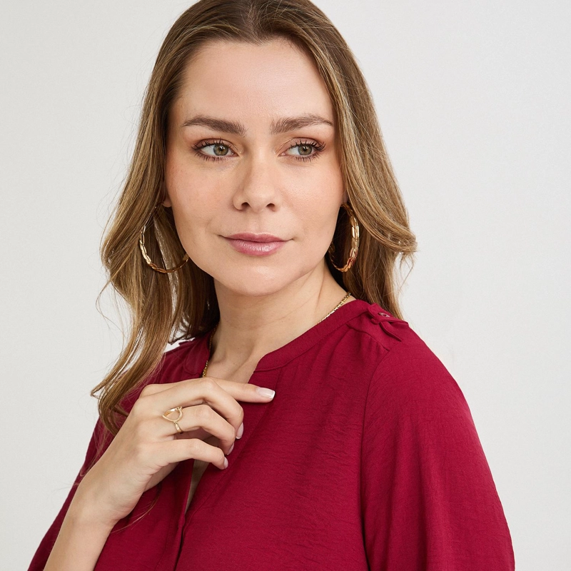 BLUSA MANGA LARGA CON BOTONES FRONTALES ROJO - 3