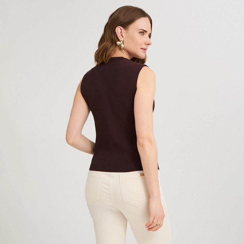 CARDIGAN SIN MANGAS ESCOTE V CAFE - 2