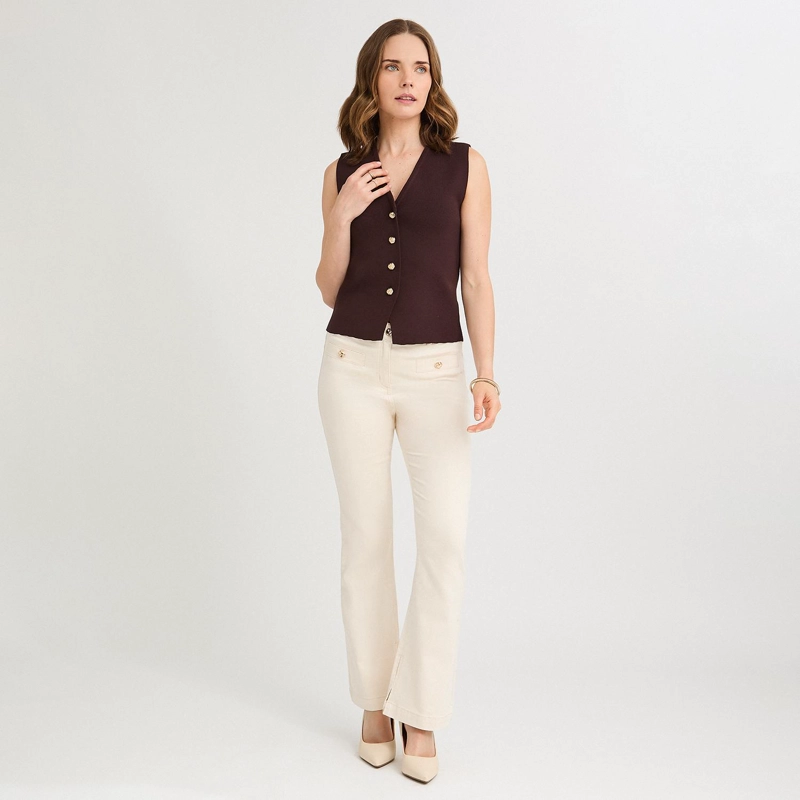 CARDIGAN SIN MANGAS ESCOTE V CAFE - 4