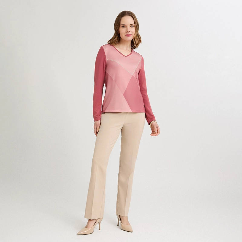 POLERA LANILLA BLOQUES DE COLOR CON STRASS ROSADO - 4
