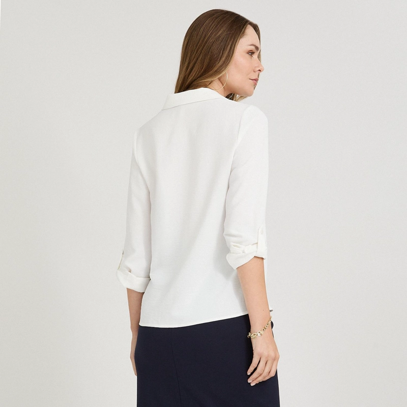 BLUSA MANGA ROLL UP CON BOTONES EN ESCOTE BLANCO - 2