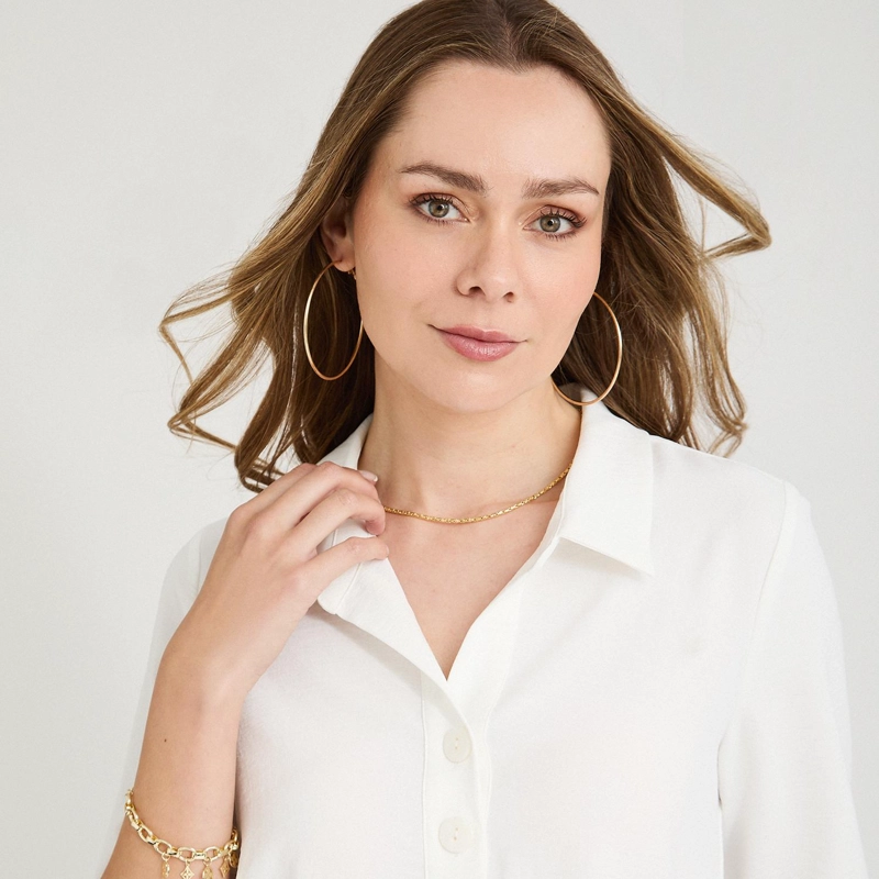 BLUSA MANGA ROLL UP CON BOTONES EN ESCOTE BLANCO - 3