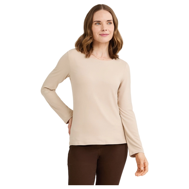 POLERA ESCOTE REDONDO LISA BASICA BEIGE - 1