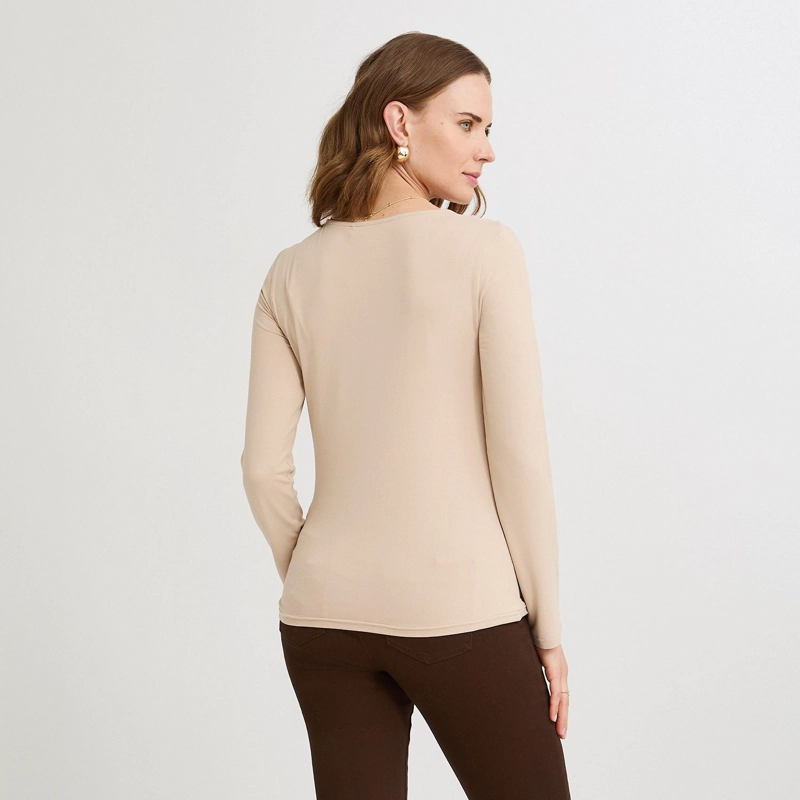 POLERA ESCOTE REDONDO LISA BASICA BEIGE - 2