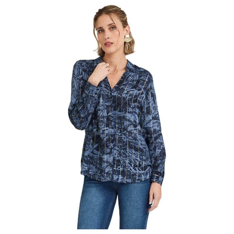 BLUSA MANGA LARGA PRINT CON LUREX AZUL - 1
