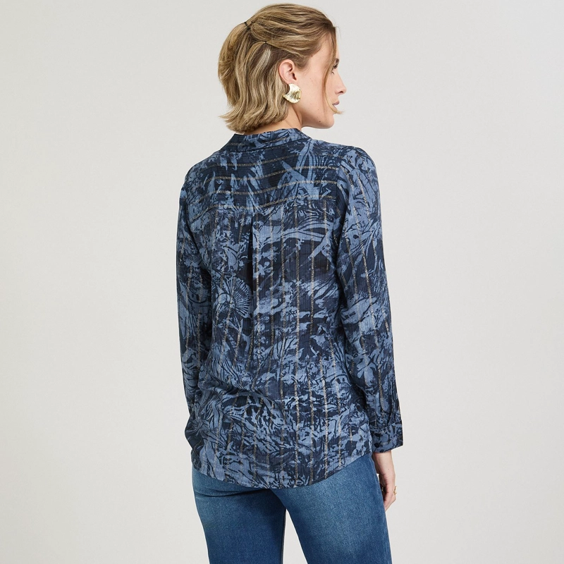 BLUSA MANGA LARGA PRINT CON LUREX AZUL - 2