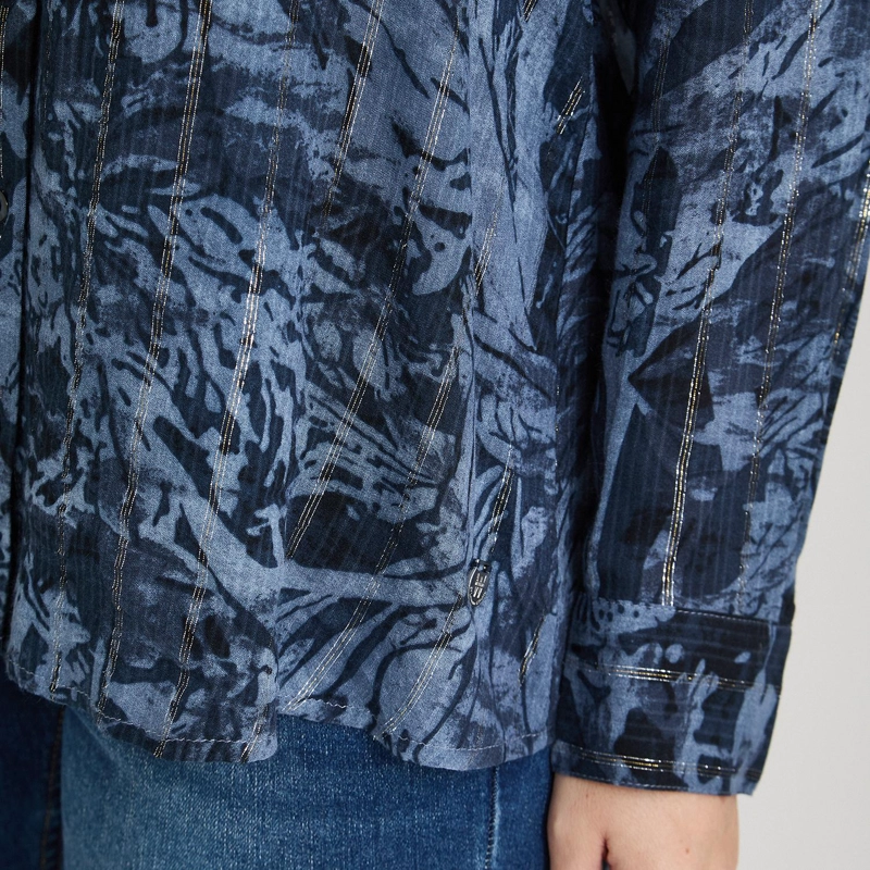 BLUSA MANGA LARGA PRINT CON LUREX AZUL - 3