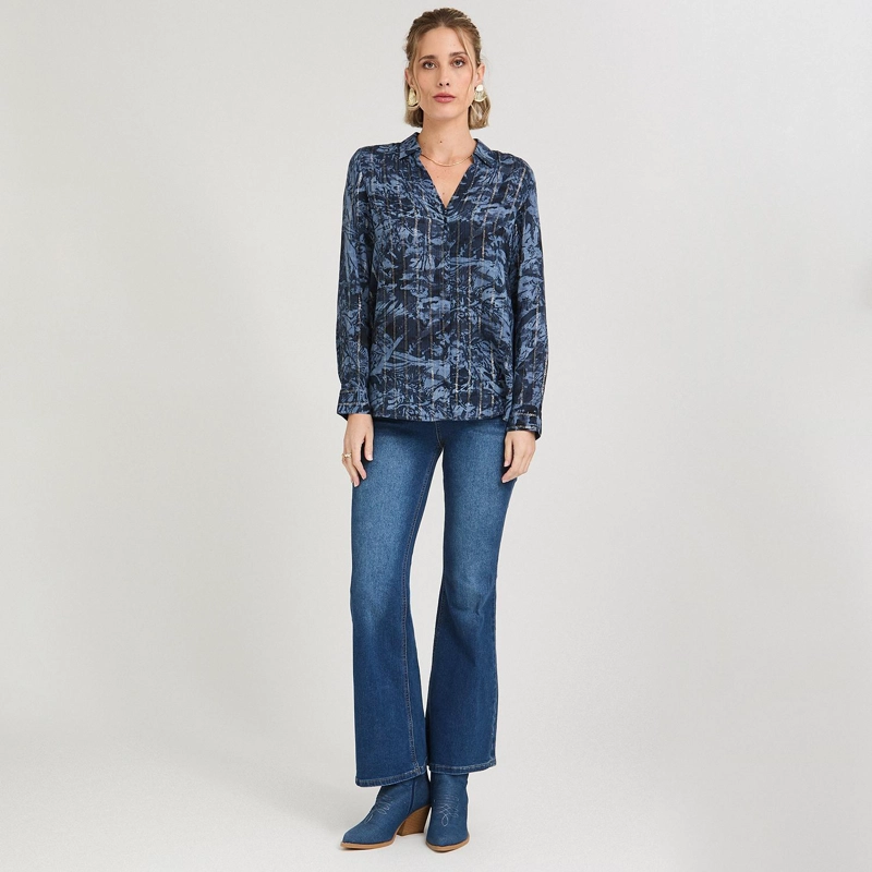 BLUSA MANGA LARGA PRINT CON LUREX AZUL - 4
