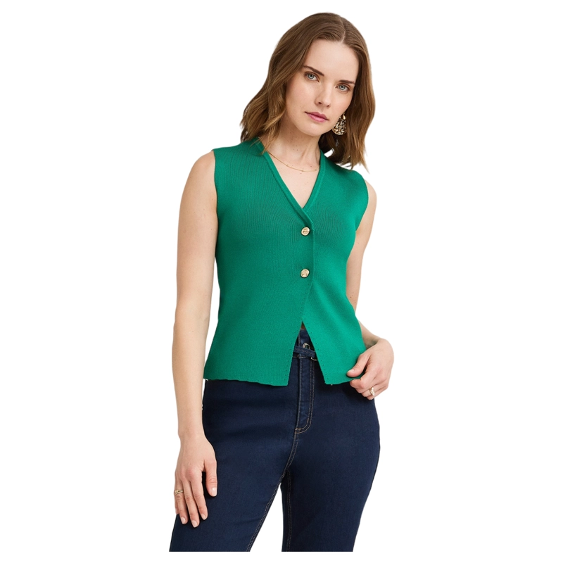 CARDIGAN SIN MANGAS ESCOTE V VERDE - 1