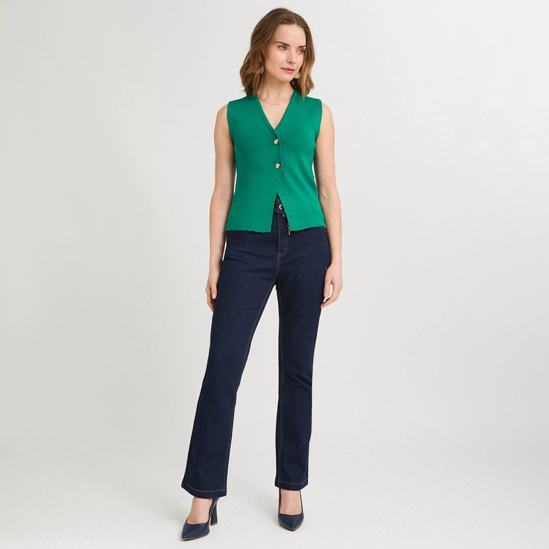 CARDIGAN SIN MANGAS ESCOTE V VERDE - 4