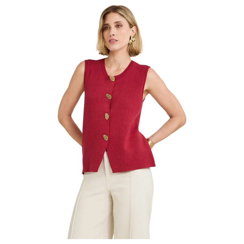 CARDIGAN SIN MANGAS CON BOTONES DISEÑO ROJO - 1