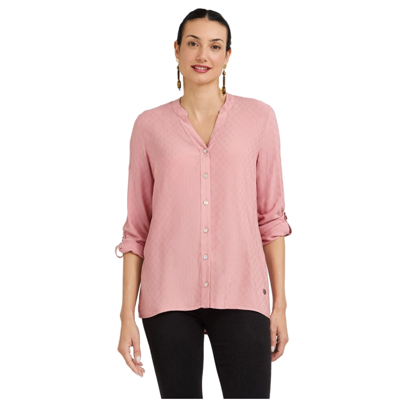 BLUSA ESCOTE MAO MANGA ROLL UP CON TEXTURA ROSADO - 1
