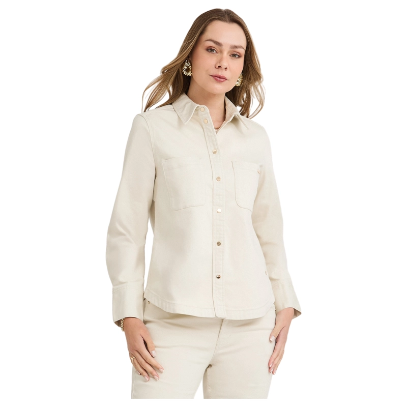 CASACA DE DENIM ENTALLADA BEIGE - 1