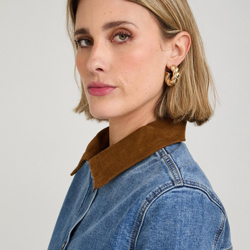 CASACA MEZCLILLA CON SUEDE EN CUELLO AZUL - 3