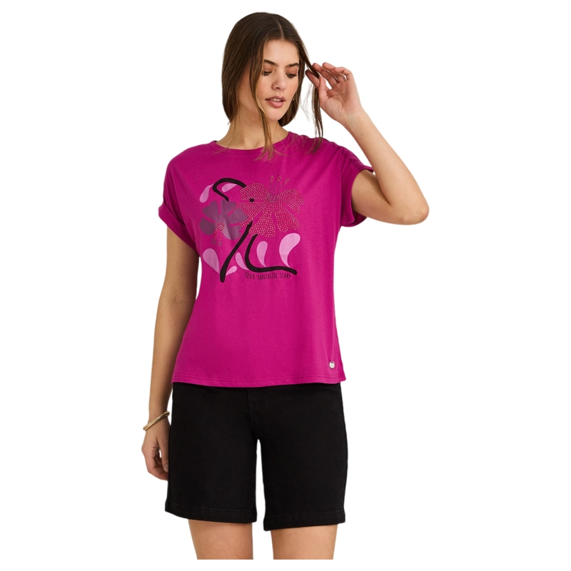 POLERA MANGA CORTA ESTAMPADA FUCSIA - 1