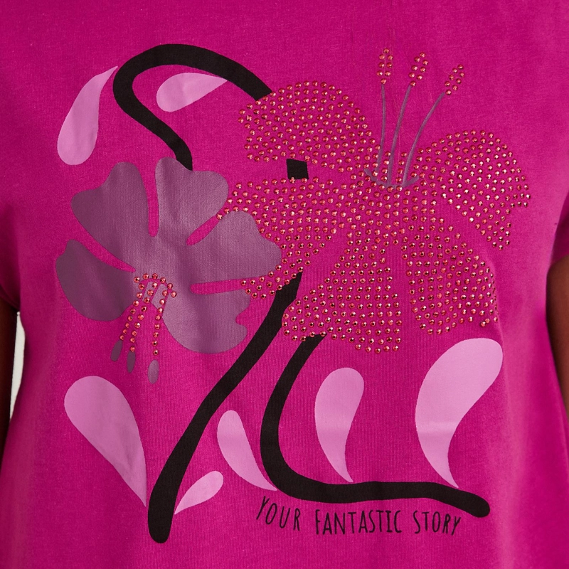 POLERA MANGA CORTA ESTAMPADA FUCSIA - 3