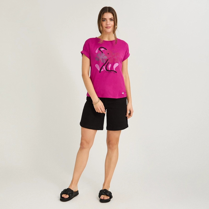 POLERA MANGA CORTA ESTAMPADA FUCSIA - 4