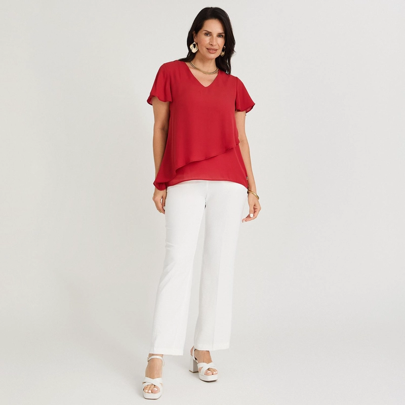 BLUSA ESCOTE V CON CAPAS ROJO - 4