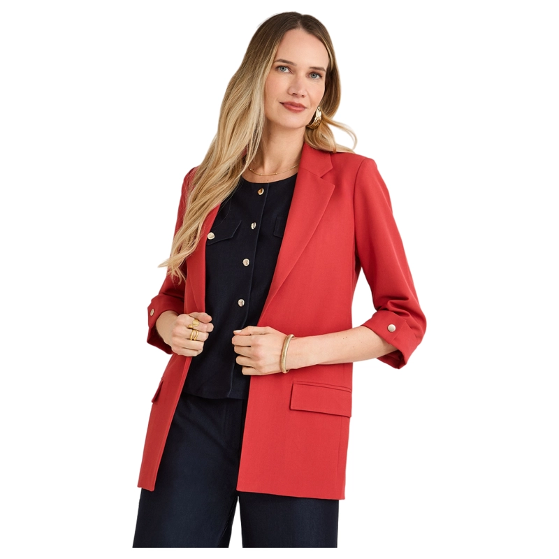 BLAZER MANGA 3/4 BOLSILLOS CON SOLAPA ROJO - 1