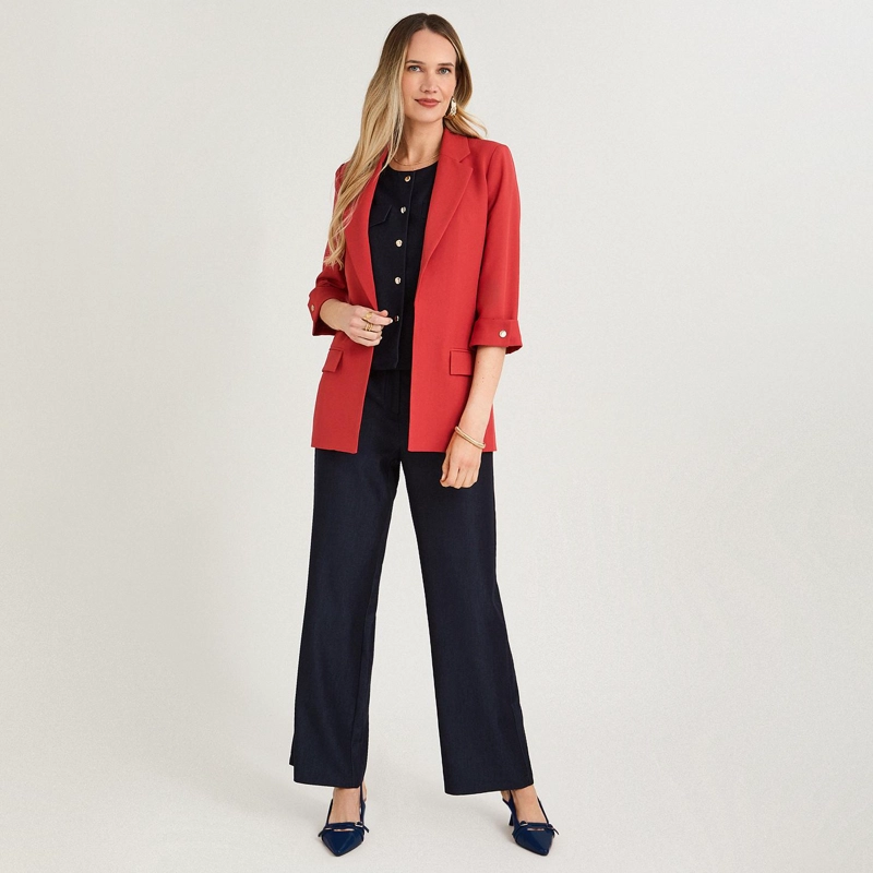 BLAZER MANGA 3/4 BOLSILLOS CON SOLAPA ROJO - 4