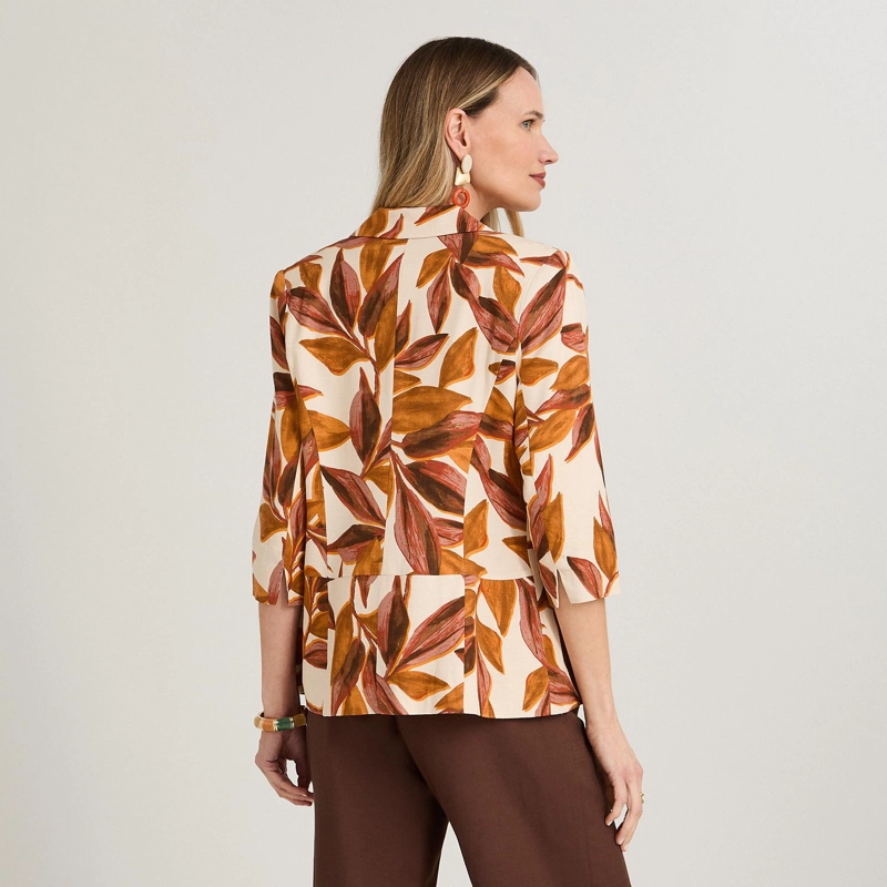 BLAZER DE LINO MANGA 3/4 TERRACOTA - 2