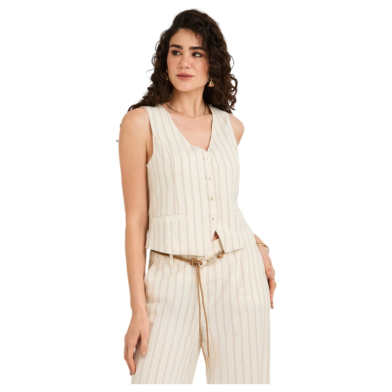 BLAZER DE LINO ESCOTE V CRUDO - 1