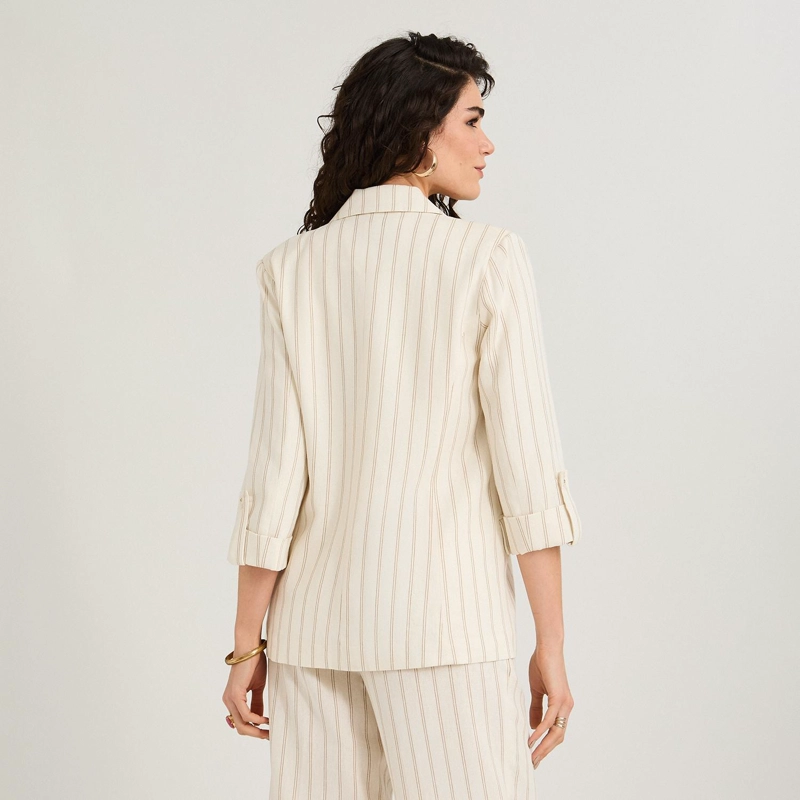 BLAZER LISTADO DE LINO MANGA 3/4 BEIGE - 2