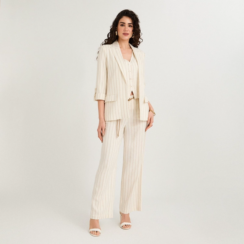 BLAZER LISTADO DE LINO MANGA 3/4 BEIGE - 4