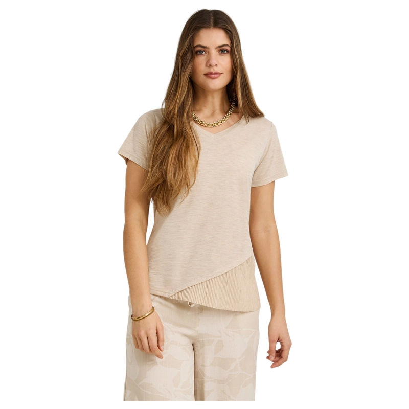 POLERA MANGA CORTA CON APLICACION EN FALDON BEIGE - 1