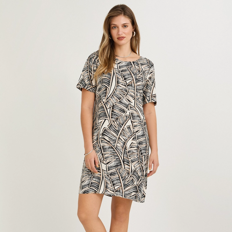 VESTIDO CORTO ESTAMPADO CRUDO - 1