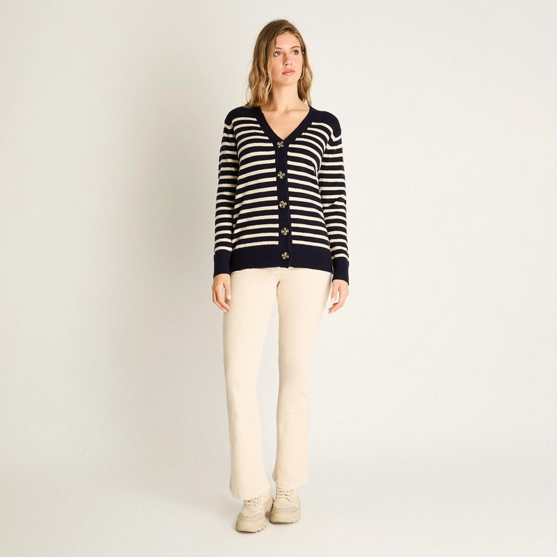 CARDIGAN AZUL MANGA LARGA ELASTICIDAD MEDIA SIN FORRO CALCE HOLGADO - 4