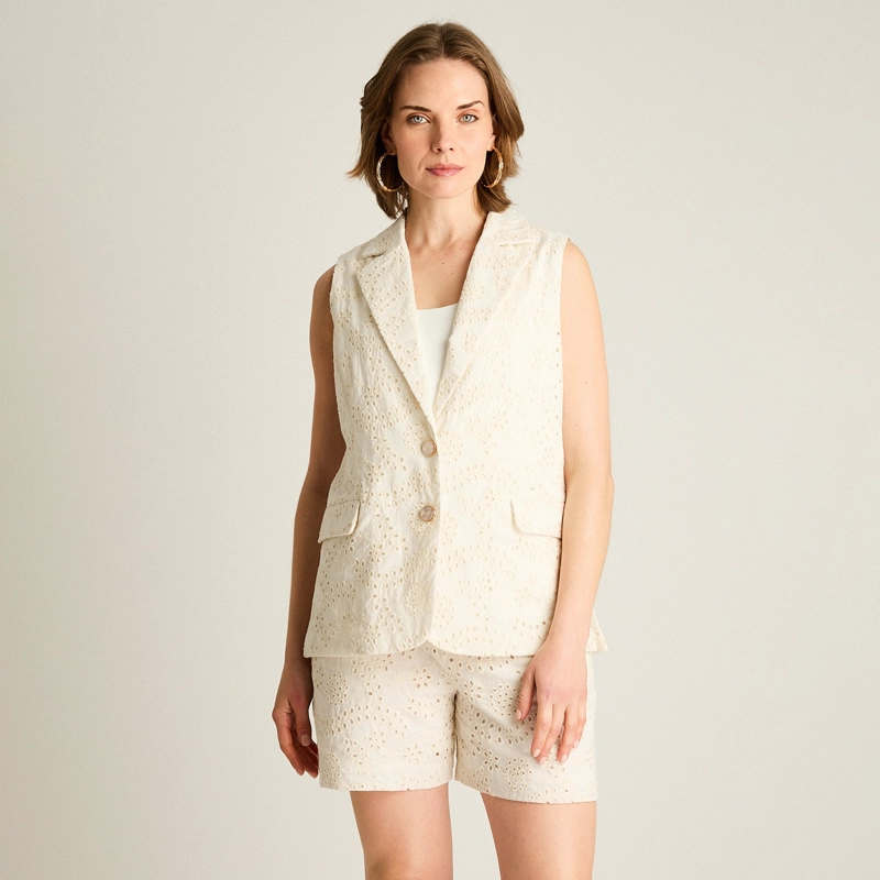 BLAZER CRUDO SIN MANGAS CON BRODERIE - 1