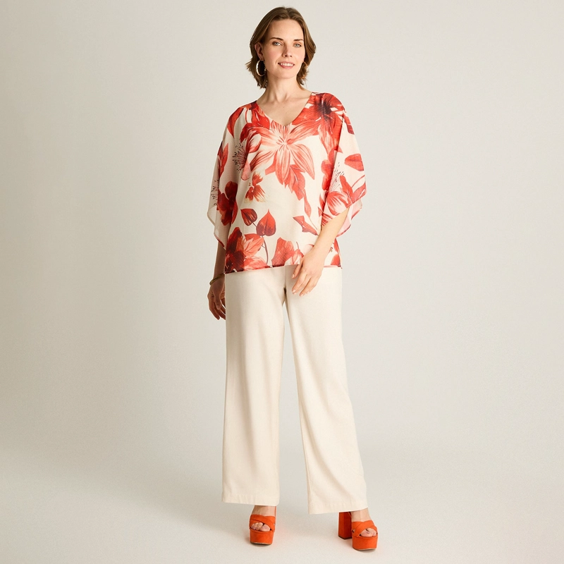 TUNICA NARANJO FLORAL CON FORRO - 4