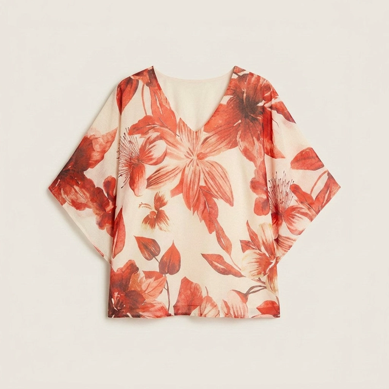 TUNICA NARANJO FLORAL CON FORRO - 5