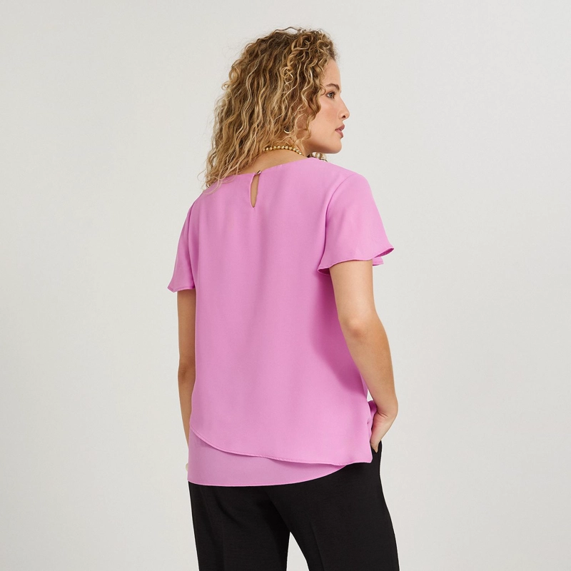 BLUSA ESCOTE V CON CAPAS ROSADO - 2