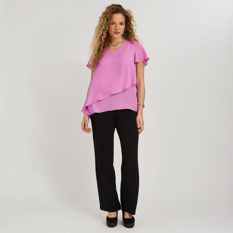 BLUSA ESCOTE V CON CAPAS ROSADO - 4