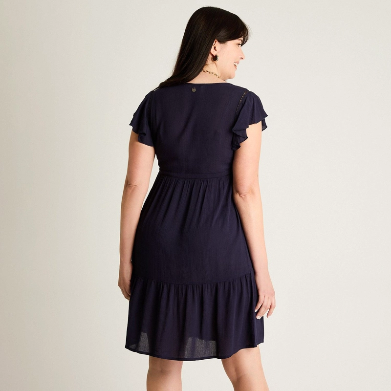 VESTIDO CORTO AZUL NO ELASTICADO CON FORRO CALCE NORMAL - 2