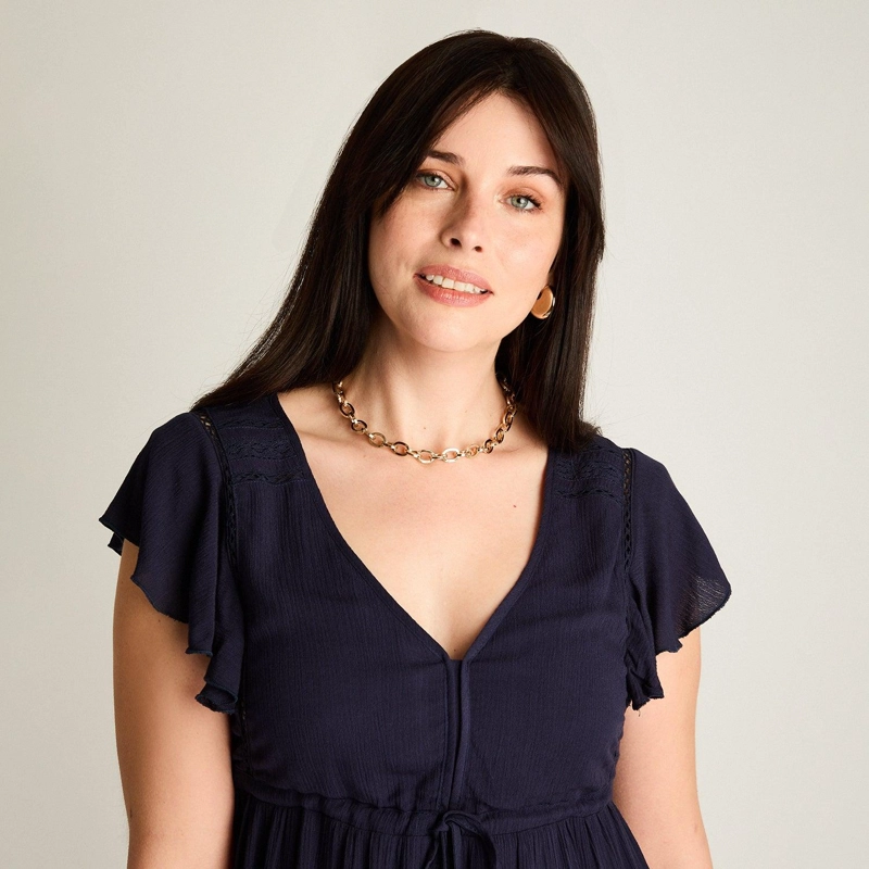VESTIDO CORTO AZUL NO ELASTICADO CON FORRO CALCE NORMAL - 3