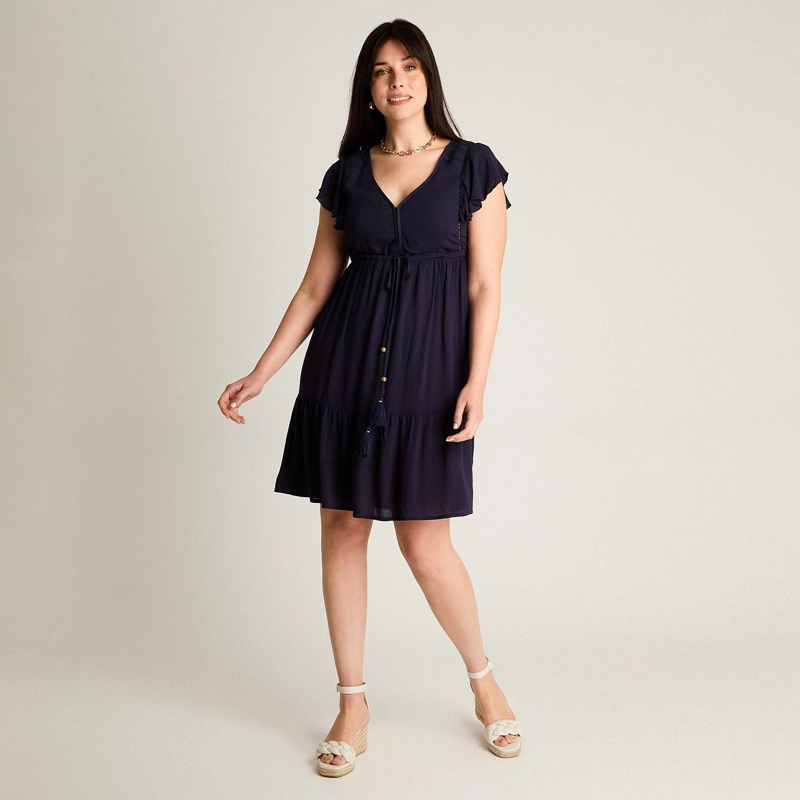 VESTIDO CORTO AZUL NO ELASTICADO CON FORRO CALCE NORMAL - 4