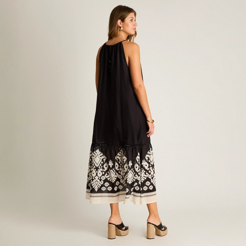 VESTIDO MAXI NEGRO NO ELASTIZADO CALCE HOLGADO - 2