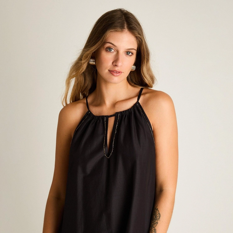 VESTIDO MAXI NEGRO NO ELASTIZADO CALCE HOLGADO - 3