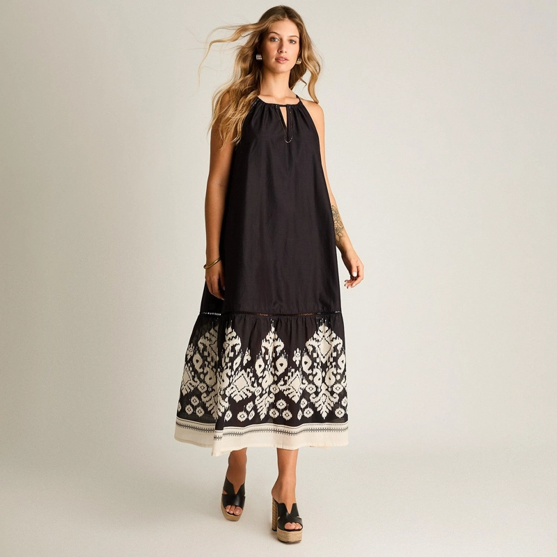 VESTIDO MAXI NEGRO NO ELASTIZADO CALCE HOLGADO - 4