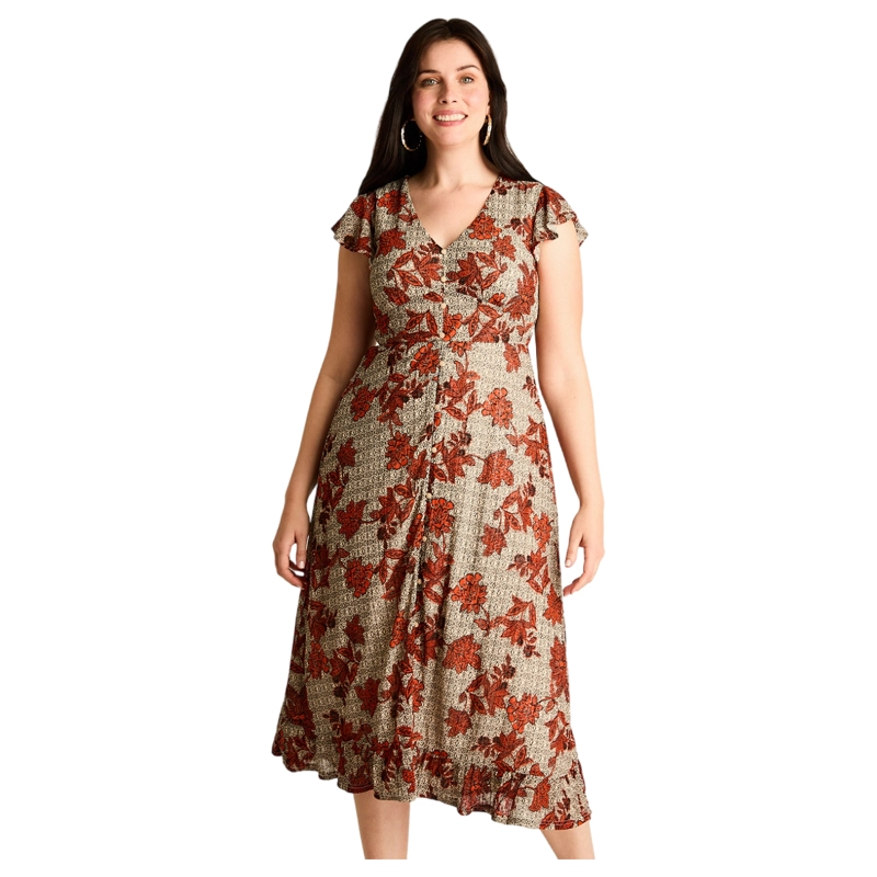 VESTIDO MAXI NARANJO MUY ELASTICADO CON FORRO CALCE NORMAL - 1