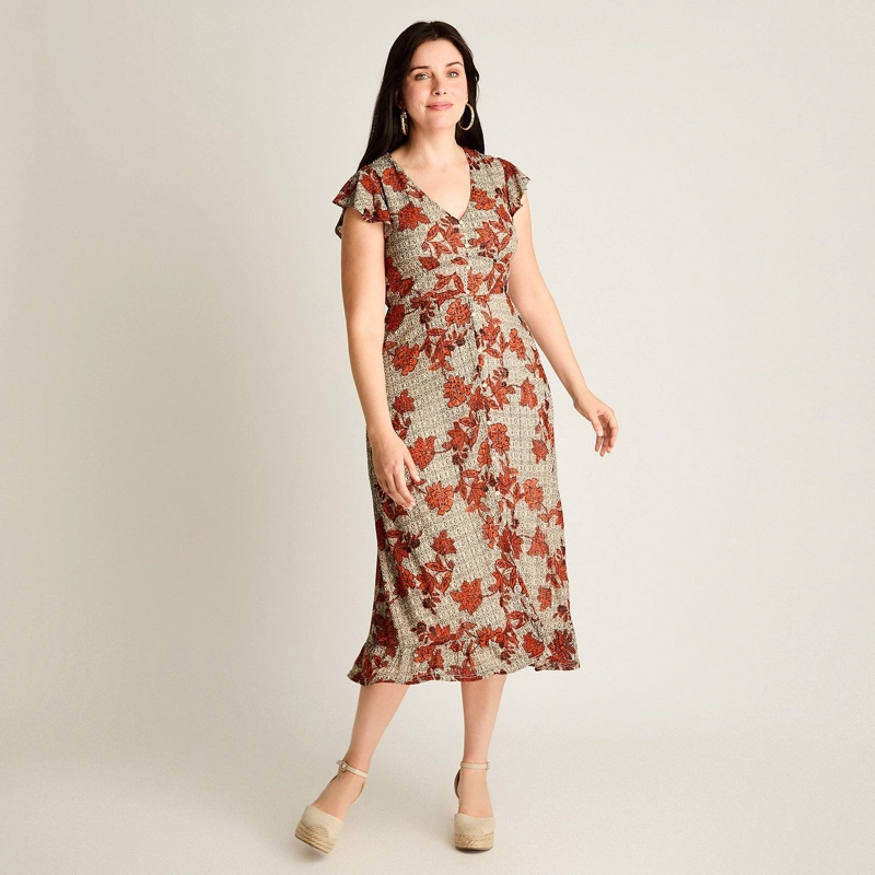 VESTIDO MAXI NARANJO MUY ELASTICADO CON FORRO CALCE NORMAL - 4