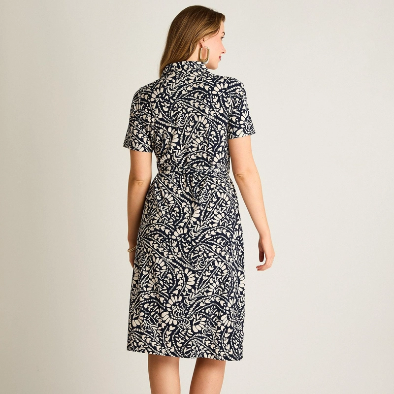 VESTIDO MIDI AZUL ESTAMPADO CON BOLSILLOS - 2